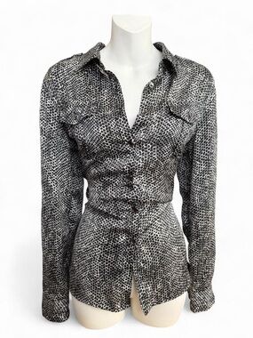 Jones New York Black and White Animal-Print Button Down Shirt